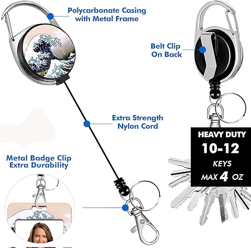 Miniatura 3 de Cordones para insignias de identificación y carrete retráctil de mosquetón con clip para cinturón. Cordón ajustable con soporte de correa para