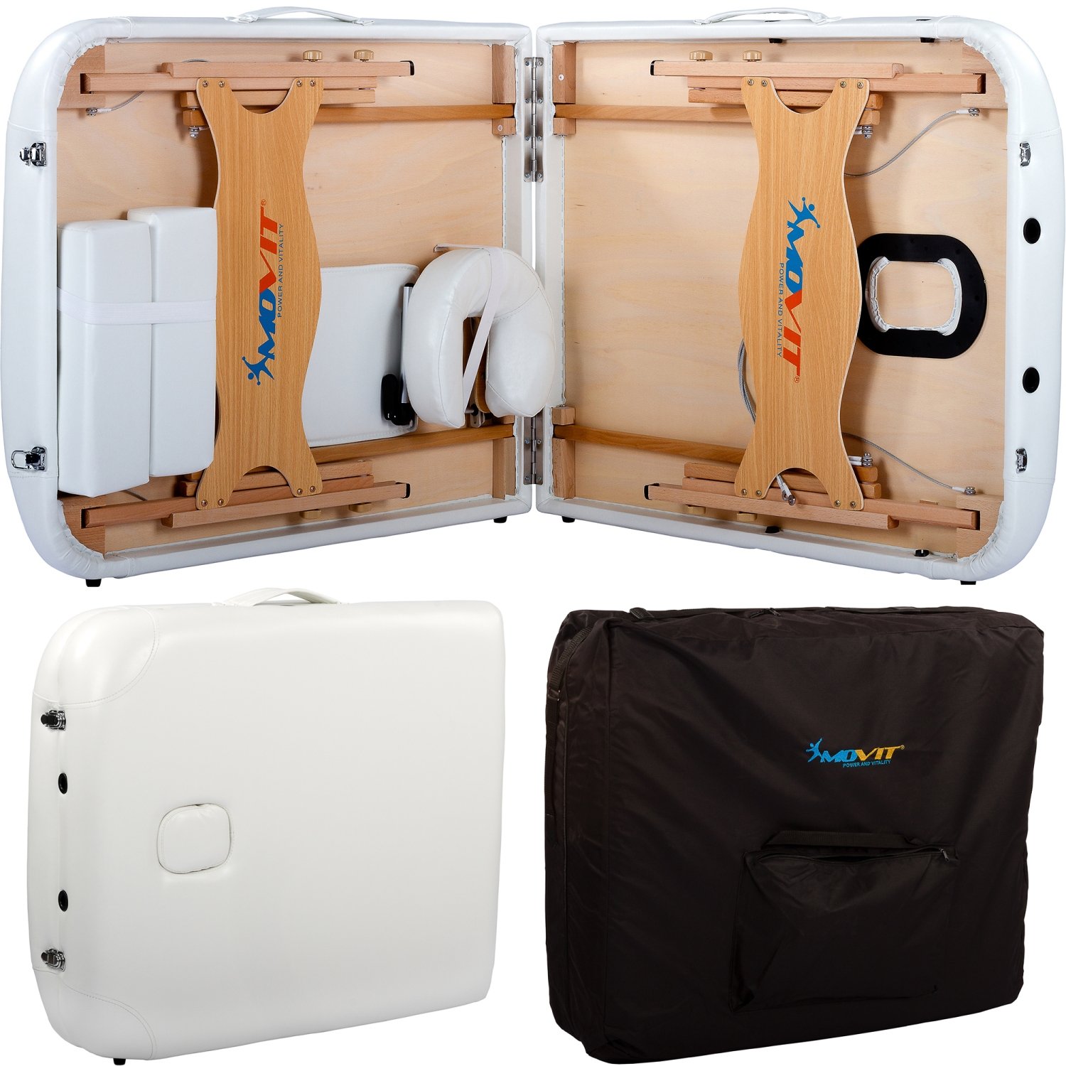 MOVIT Deluxe Massageliege inkl. Tasche, XXL Breite 80 cm, 8 cm Polsterung, Vollholzgestell, Farbwahl, schadstoffgeprüft, weiß