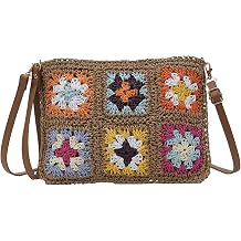 Crochet Crossbody Bag for Women, Woven Shoulder Purse,Square Knit Clutch,Beach Vacation Handbag