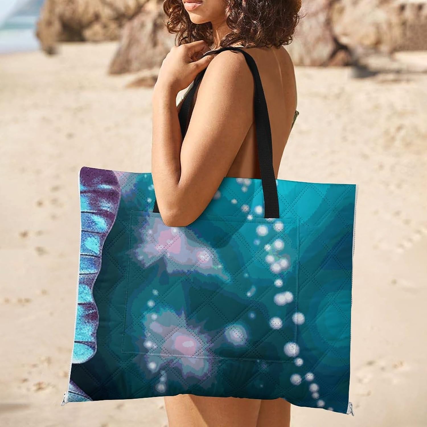 Zipper Type Beach Blanket Beautiful Butterfly Picnic Outdoor Blanket Waterproof Foldable for Beaches、Camping、Travel