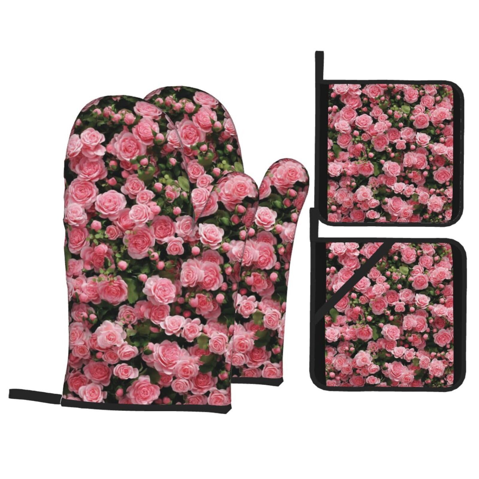 guanti barbecue Piante Rosa guanti forno,resistenti al calore, antiscivolo, spessa e sicura Cucina al barbecue