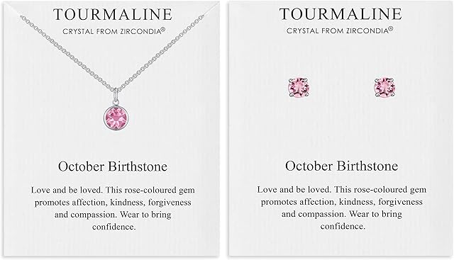 Philip Jones October (Tourmaline) Birthstone Necklace & Earrings Set Created with Zircondia® Crystals