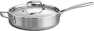 Signature Tri-Ply Clad Stainless Steel 3-Quart Saute Pan with Lid, Induction-Ready Cooking Pan, Dishwasher-Safe, NSF-Certified, Made in Brazil