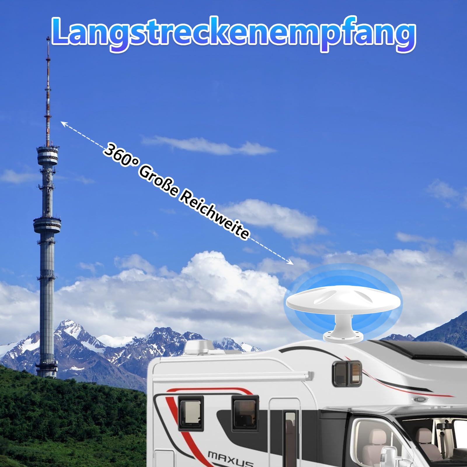 Antena DVBT2, antena DVB-T y DVB-T2 con amplificador, gran alcance y recepción de 360°, antena interior para televisores con base magnética fuerte, adecuada para 4K 1080p - BV08711