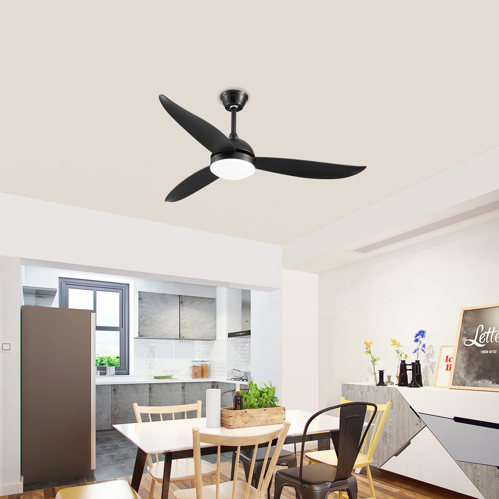 Holz-Deckenventilator Mit Beleuchtung, 3 Geschnitzte Holz-Lüfterflügel-Deckenven