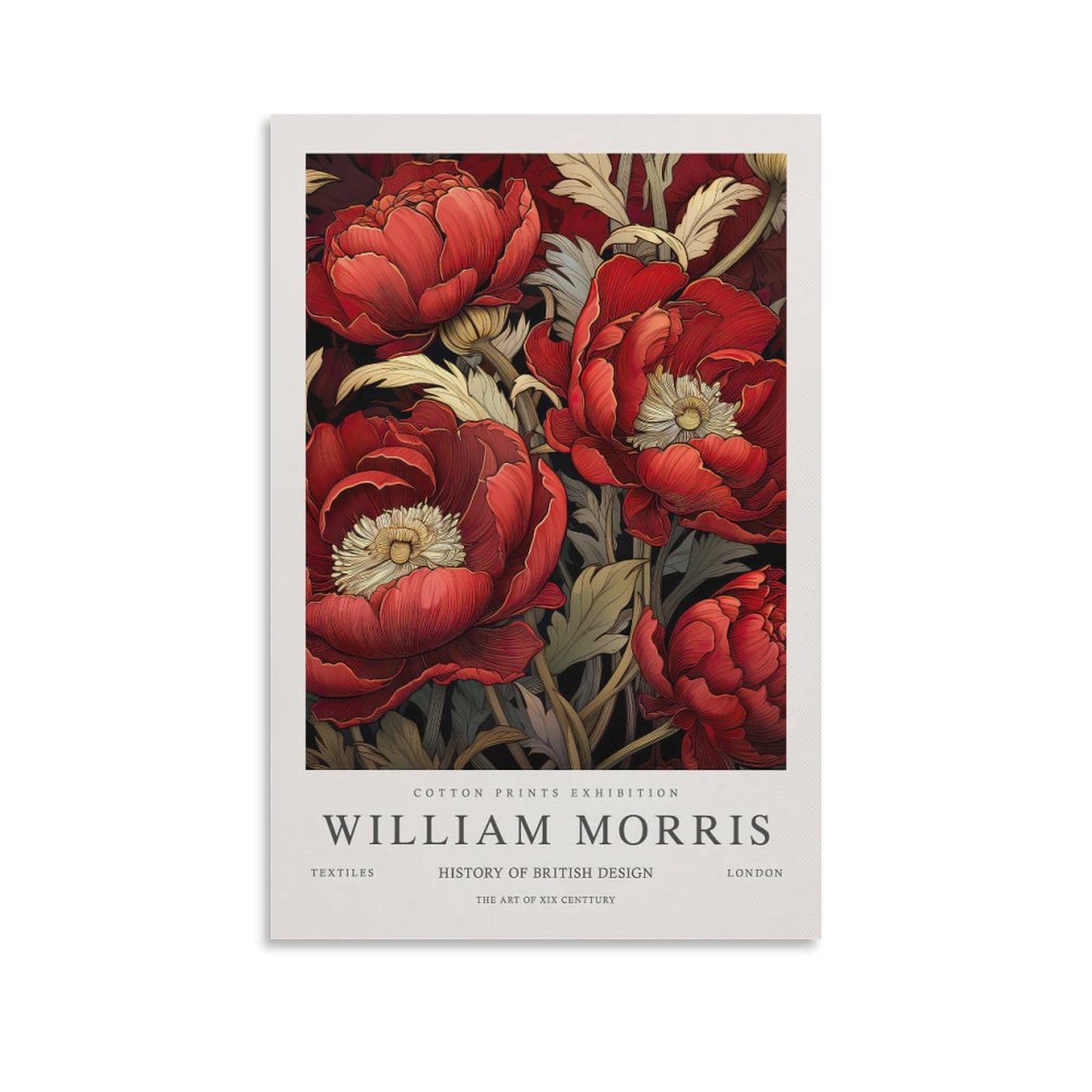 William Morris Dark Red Floral Wall Art Poster For Wall Decor Canvas Wall Art For Living Room Decor 20x30inch(50x75cm)