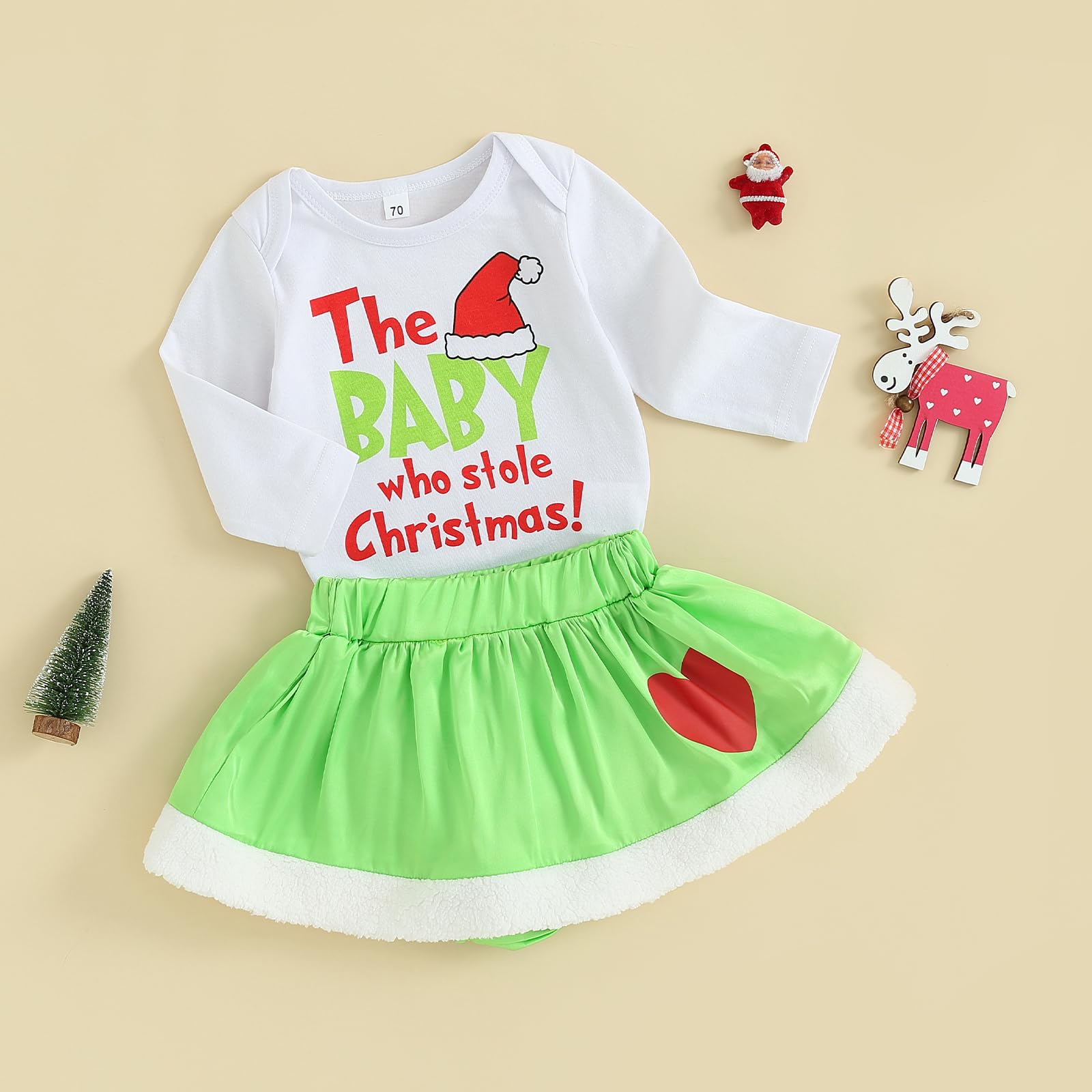 Christmas Baby Girl Clothes Infant Girl Romper Outfit Long Sleeve Bodysuit Romper Dress Floral Playsuit Fall Clothes (Christmas-Skirt,18-24 Months)