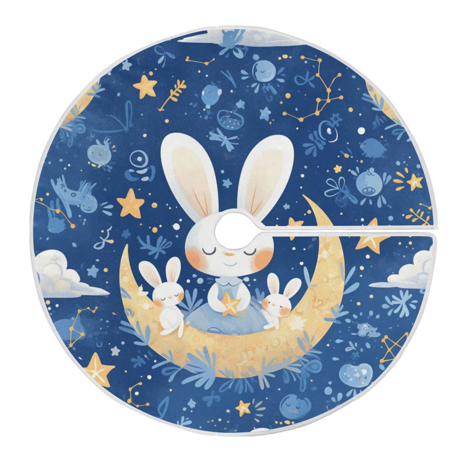 Jupe de sapin lapin bleu : tapis de Noël en tricot rond de 121cm pour décoration