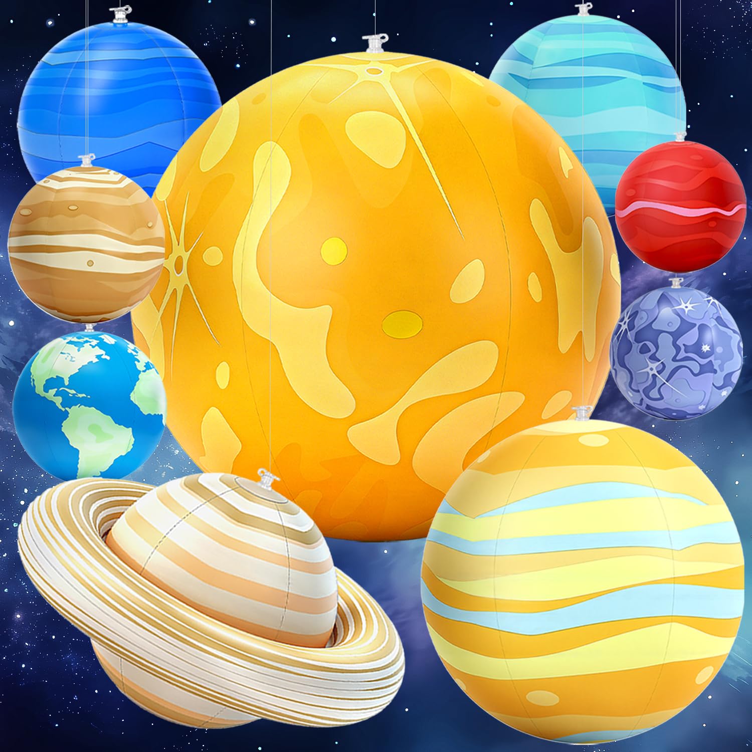 WUPIOS Inflatable Solar System Planets for Kids – 9 Giant Hanging Solar System Model Planets Hanging from Ceiling Classroom Space Theme Party Decorations, Astronomy Gifts for Ages 5-7, 6-8, 8-12