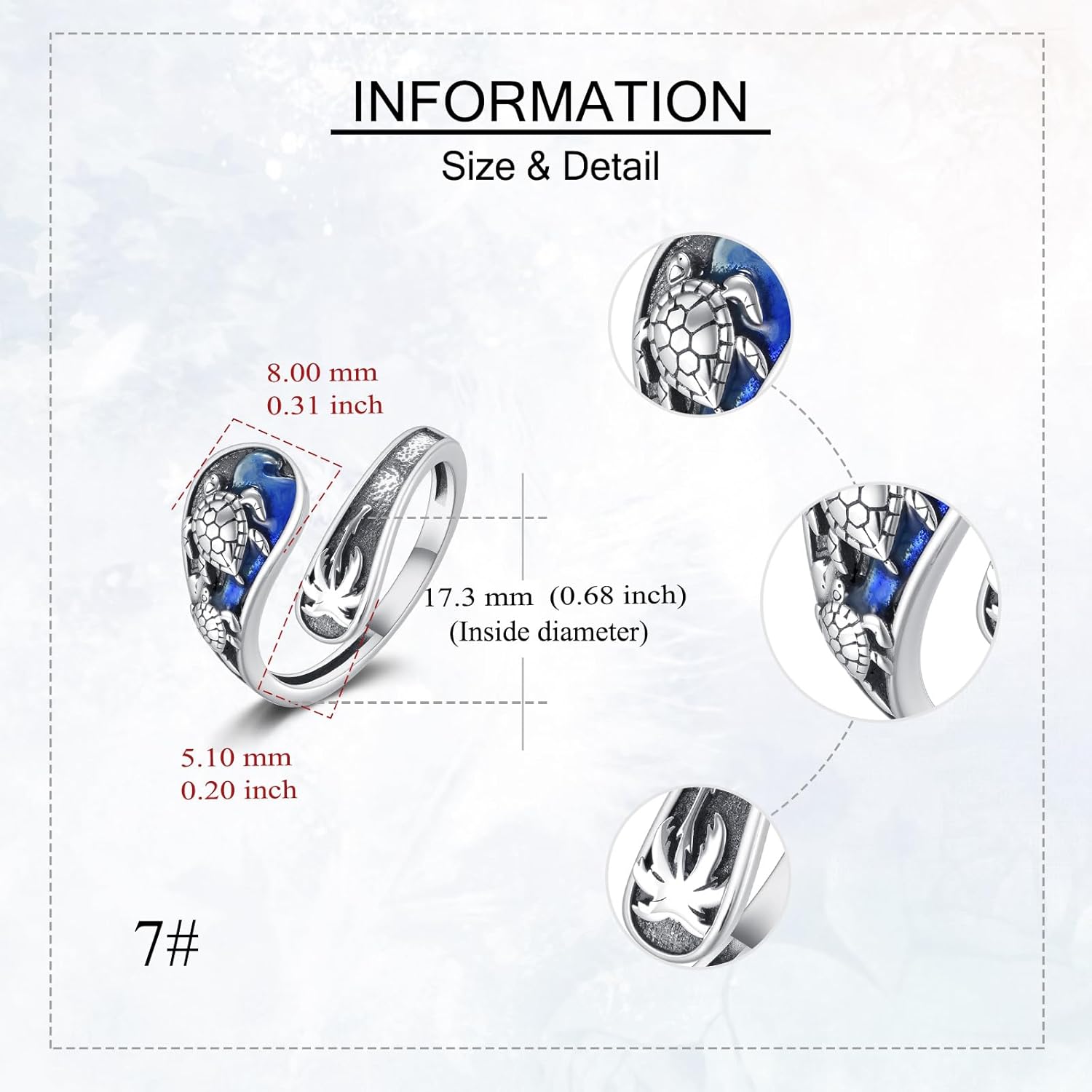 URONE Turtle Spoon Ring Sterling Silver Sea Turtle Thumb Ring Ocean Jewelry Gifts for Women - Image 5