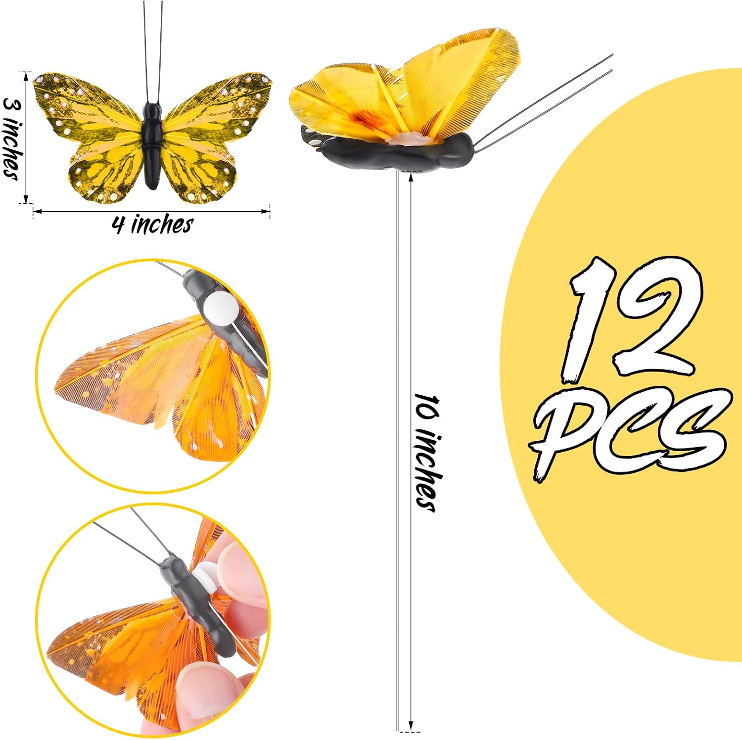 Ysleen 12 Set Monarch Butterfly Decoration Artificial Butterflies Feather Picks with Wire for Crafts Fake Floral Flower Bouquet Party Supplies Spring Summer Decor(4 x 3 Inch,Vibrant Color) (Pack of 3) image 2