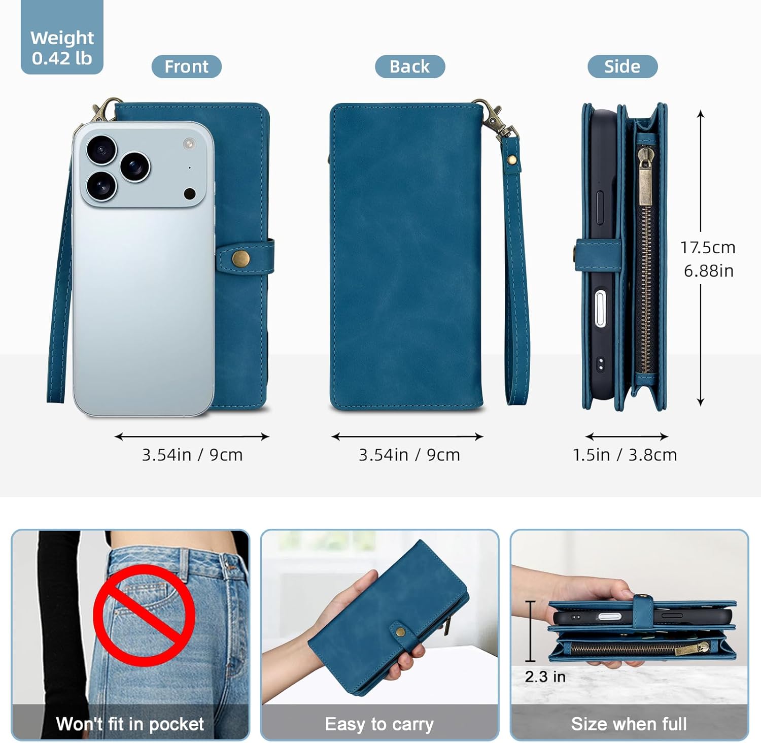TwoHead Wallet Case Compatible with iPhone 17 Pro Max,Detachable,Magnetic,11 Cards Holder,PU Leather All-Round Protective Phone Case with Change Pocket(6.9 in,Navy Blue) - Image 6