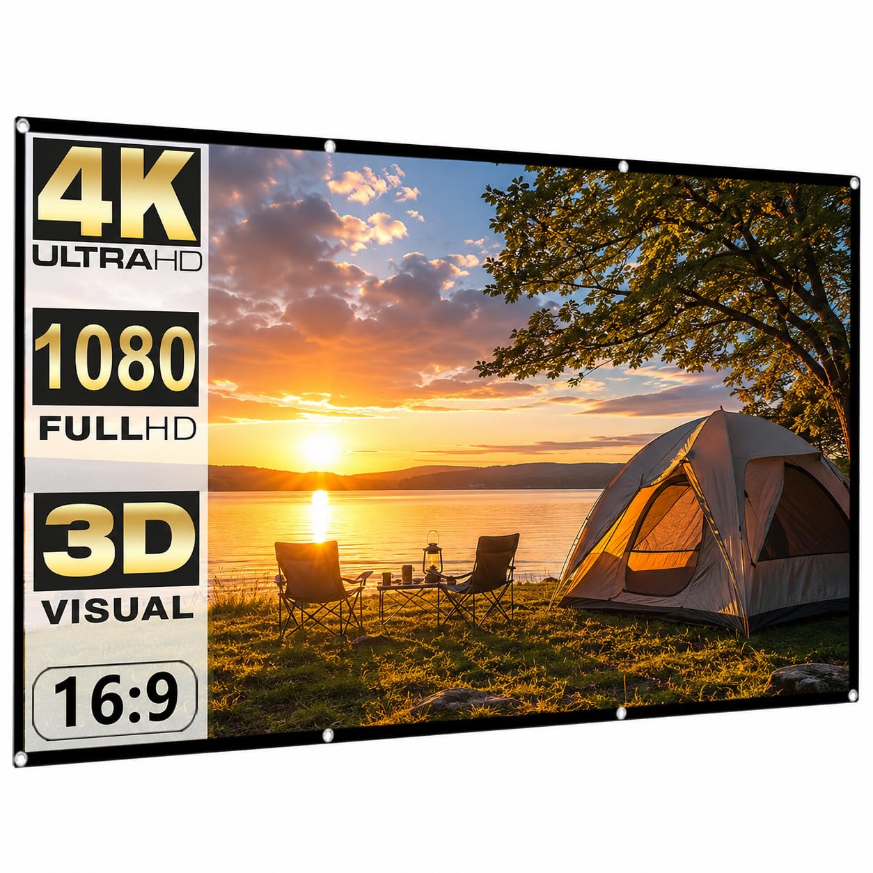 120 Inch Projector Screen 16:9 Foldable Portable Movie Screen, Anti-Crease Soft Projection Screen with Hanging Holes for Home Theater, Outdoor Backyard, Indoor Movie Night, Party