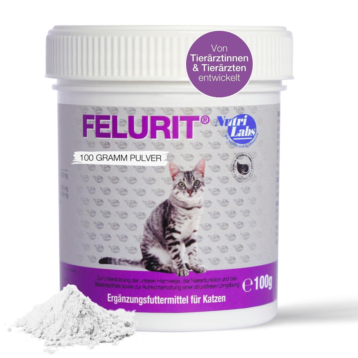 NutriLabs Felurit® Pulver 100 g - Katzen Nahrungsergänzung mit Glucosamin, D-Mannose, Cranberry-Konzentrat u.v.m. - wichtige Nährstoffe - Gesundheitsprodukte für Katzen