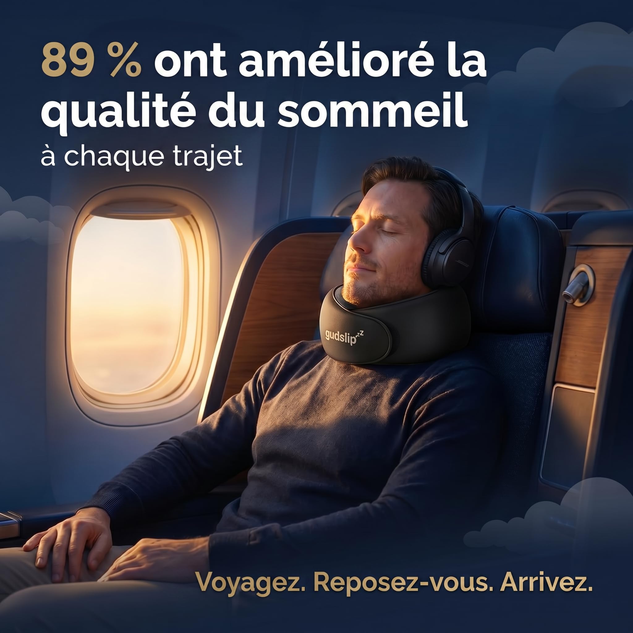 Oreiller de voyage GudSlip® - Confort supérieur et support ergonomique pour les voyageurs fréquents, repos optimal en transit