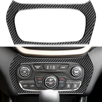 NVCNX Real Premium Carbon Fiber Compatible with Jeep Cherokee 2014-2023 2015 2016 2017 2018 2019 2020 2021 2022 Accessories Dash AC Cliamte Control Panel Cover Interior Trim Sticker Decal Black 1PC