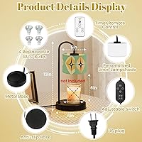 Vista 5 de Candle Warmer Lamp with Timer, Mid Century Vintage 1950s Modern Retro Geometric Non-Slip Wireless Remote Control Wax Melts Warmer with 4 Bulbs for