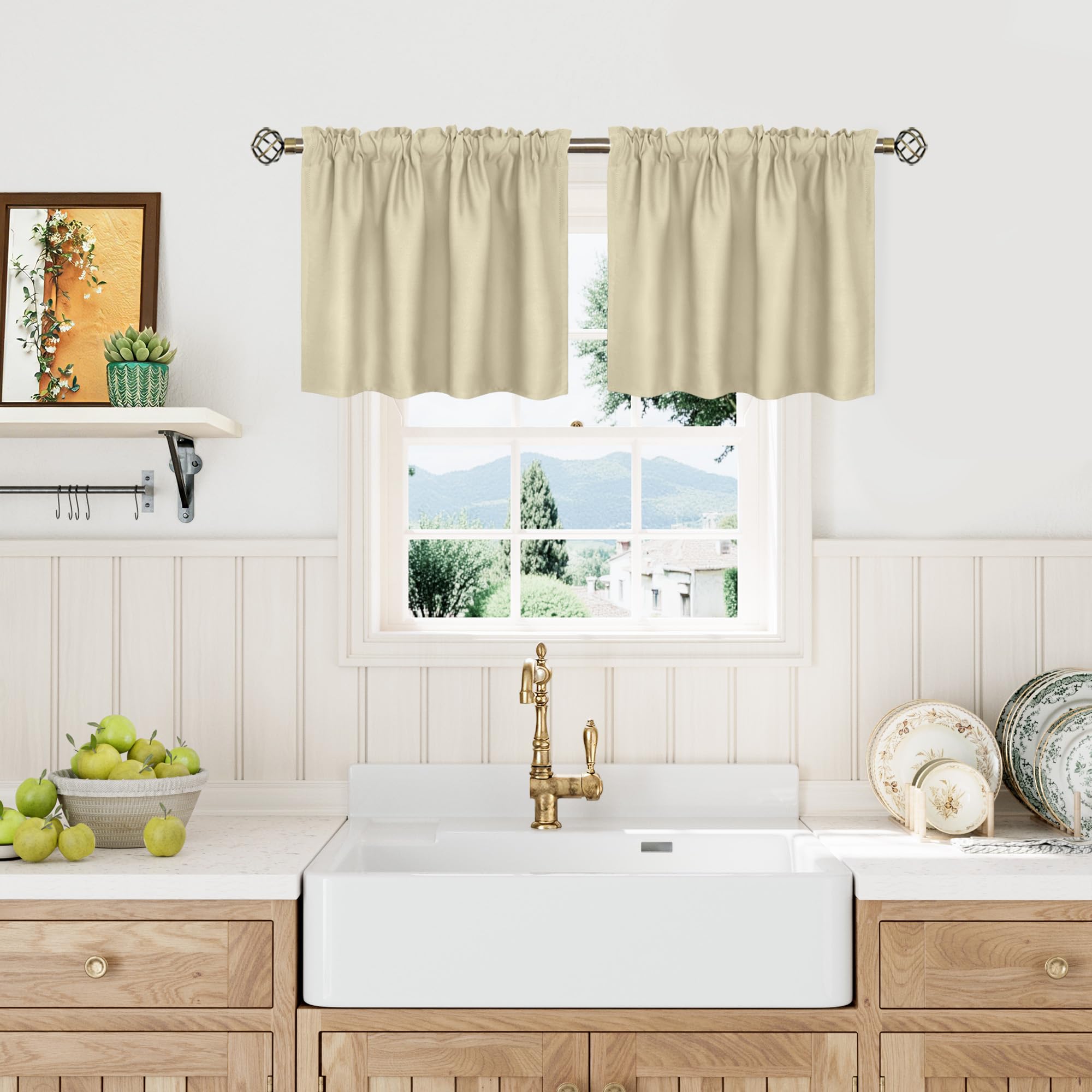 BGment Small Beige Tier Curtains 18 Inches Long for Cafe 2 Panels — image 1