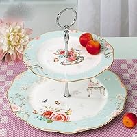 Vista 1 de SOCOSY Elegante soporte de porcelana para tartas de flores, soporte para cupcakes, bandeja para servir pastelería, soporte de torre escalonada, Rosa