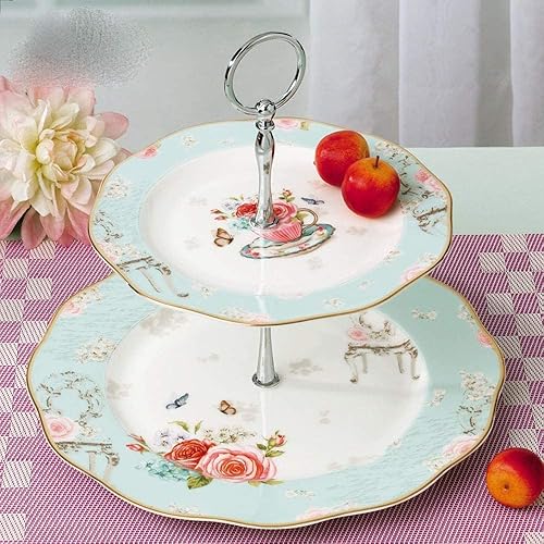 SOCOSY Elegante soporte de porcelana para tartas de flores, soporte para cupcakes, bandeja para servir pastelería, soporte de torre escalonada, Rosa