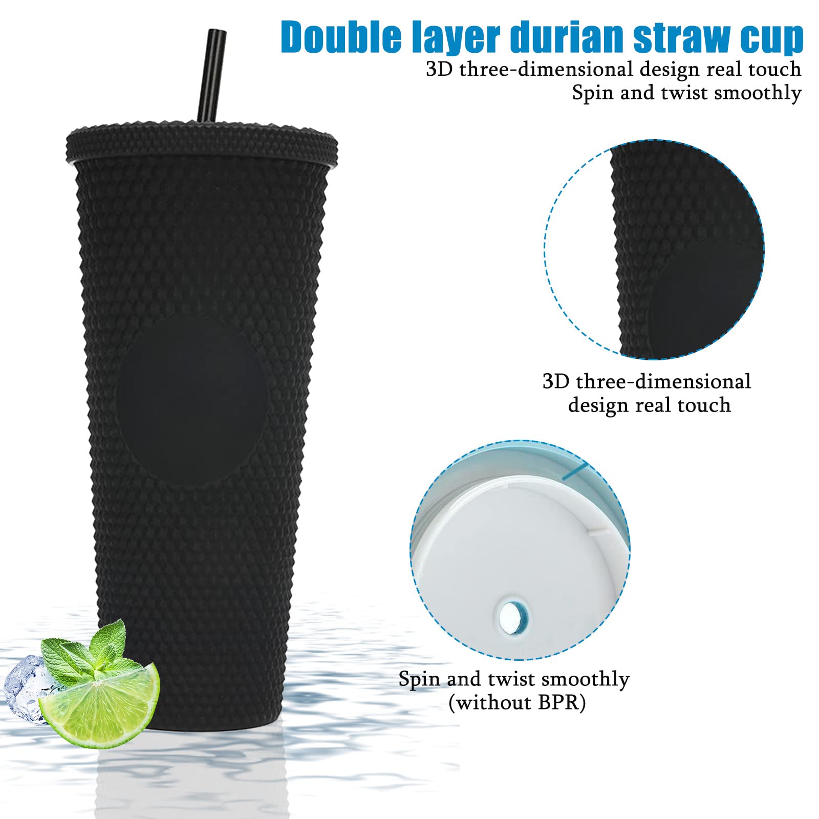 Klinknagelbeker Met Deksel En Roestvrijstalen Rietje, 710 Ml Dubbelwandige Koude Beker Van Kunststof Drinkbeker Plastic Beker Met Klinknagels Reismok Voor Ijskoffie Of Water To Go