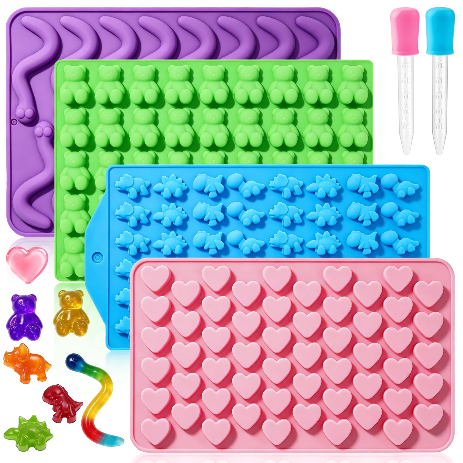 Large Gummy Bear and Worm Mold Silicone, 4 PCS No Stick Chocolate Candy Gummy Molds