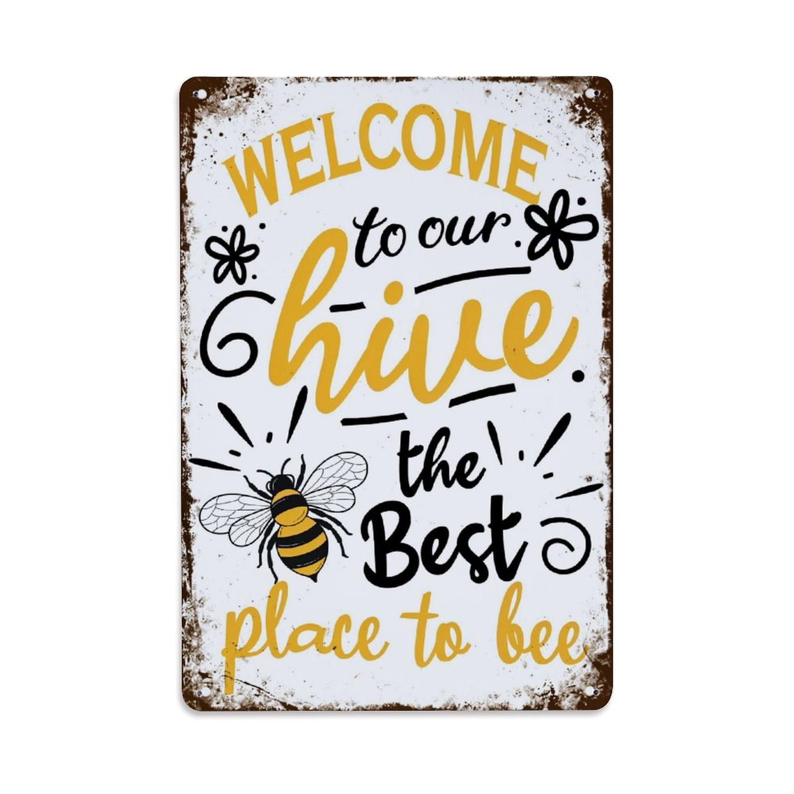 Jdyaojiesheng Vintage Welcome To Our Hive The Best Place To Bee Tin Sign Retro Metal Wall Decor Metal Poster, Home Bar Garage Farmhouse Cafe Wall Art Decoration 8X12inches