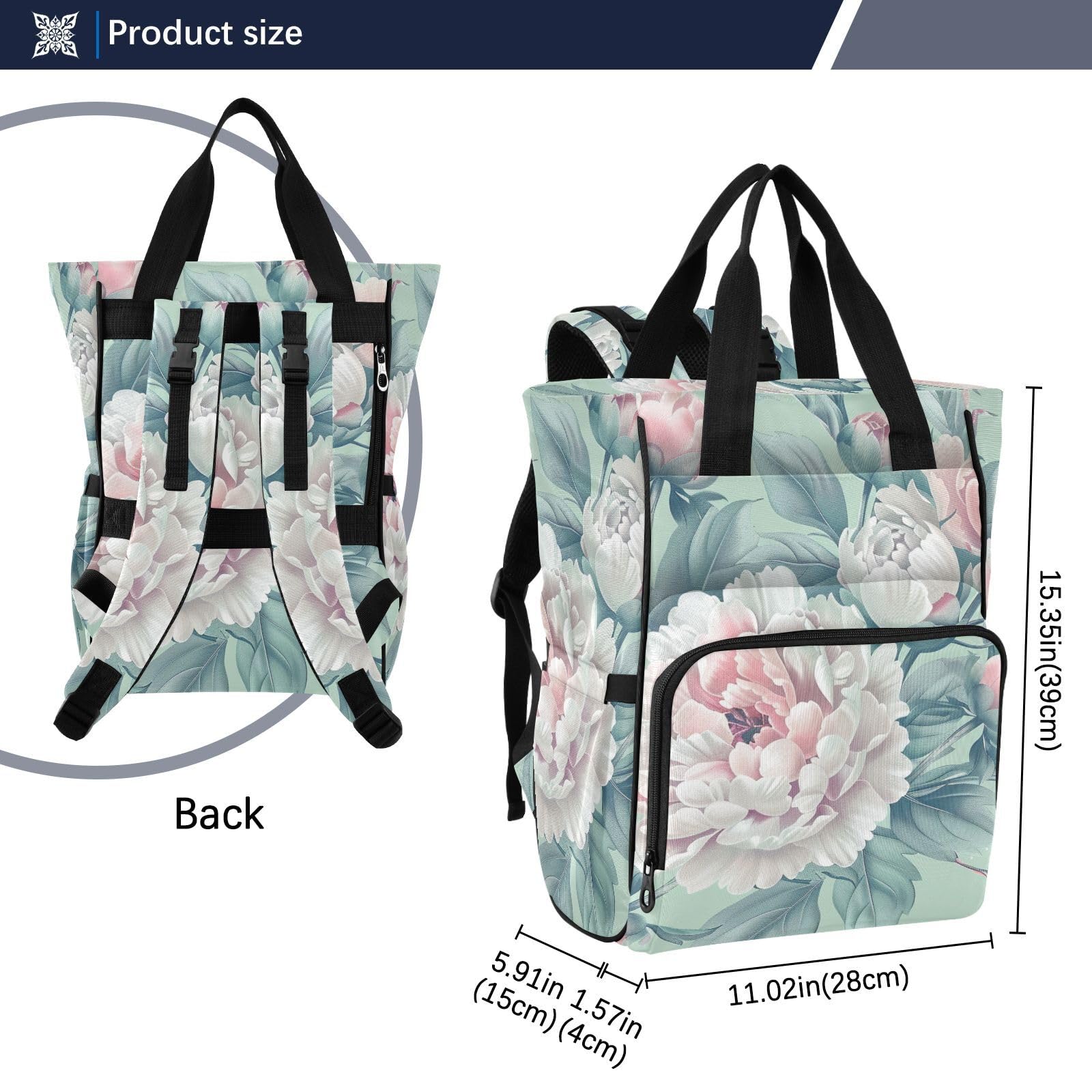 Torba na pieluchy Plecak dla kobiet Styl Boho Kwiat Kwiatowy