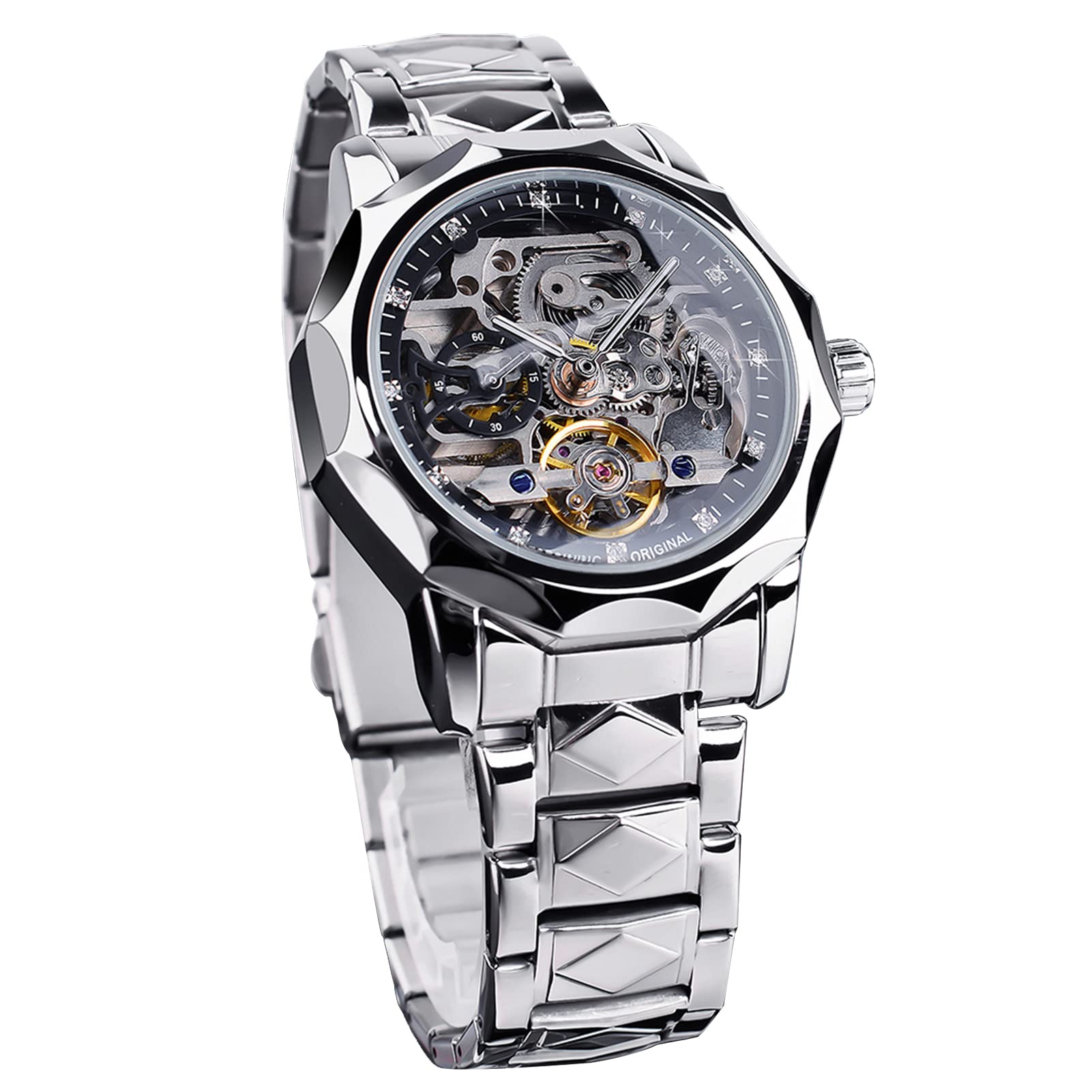 FORSINING Orologio Automatico Scheletro Uomo: Tourbillon, Cassa 42mm, Cinturino Acciaio, Impermeabile 30m, Lancette Luminose, Regalo Lusso - 3