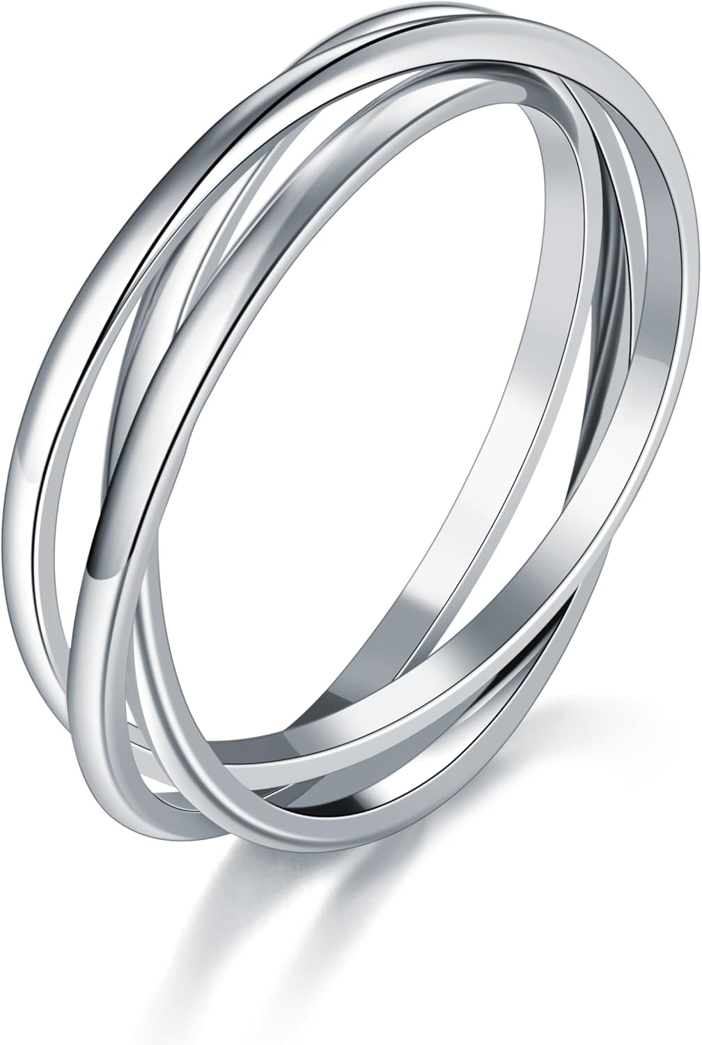 BORUO 925 Sterling Silver Ring, 14K Gold Plated Waterproof Fidget Anxiety Ring, Triple Row Rolling Interlocking Stacking High Polish Band for Women, Men| Each Band Width 1.8mm 3mm Size 4-12