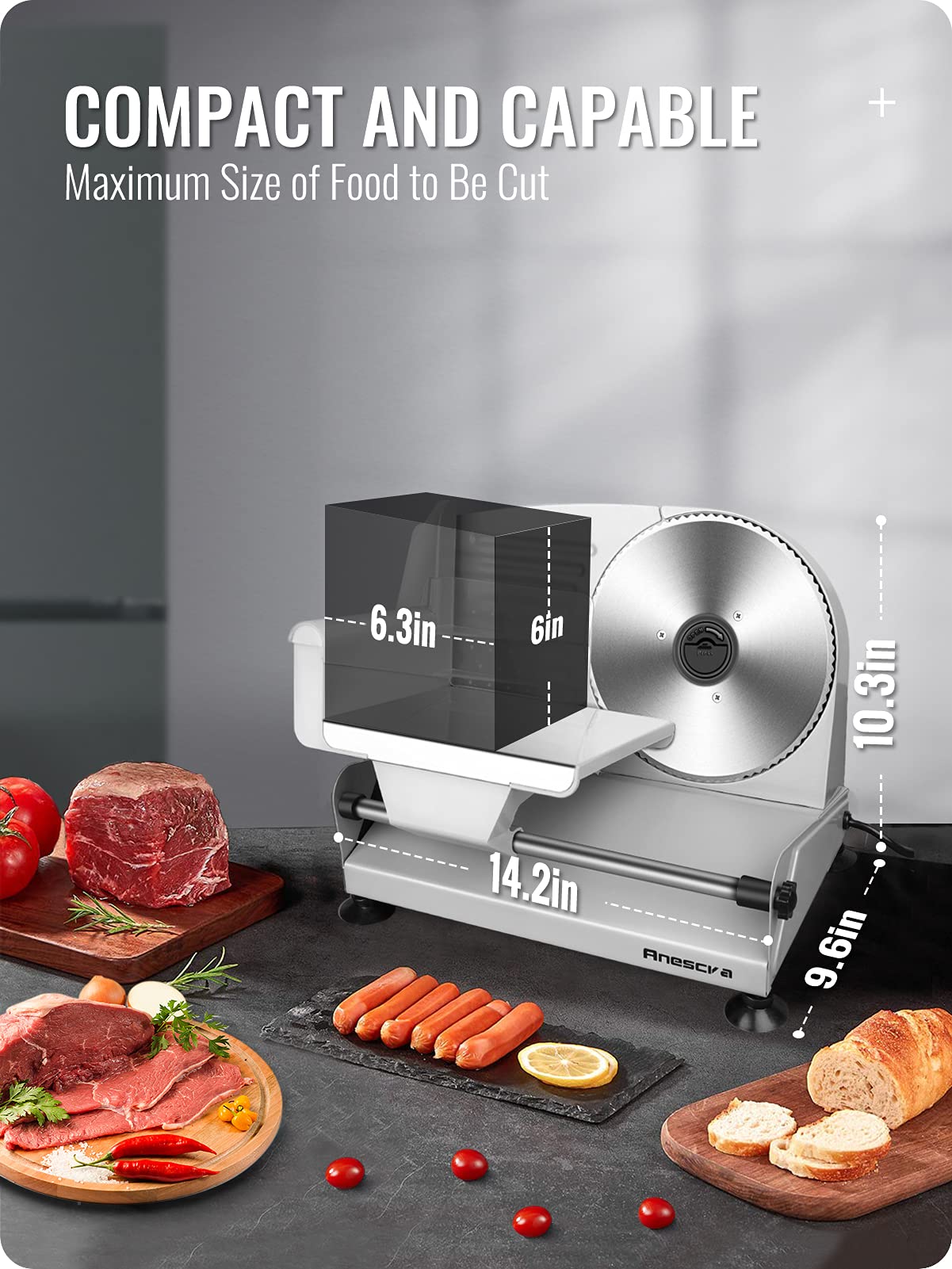 Meat Slicer, Anescra 200W Electric Deli Food Slicer with Two Removable