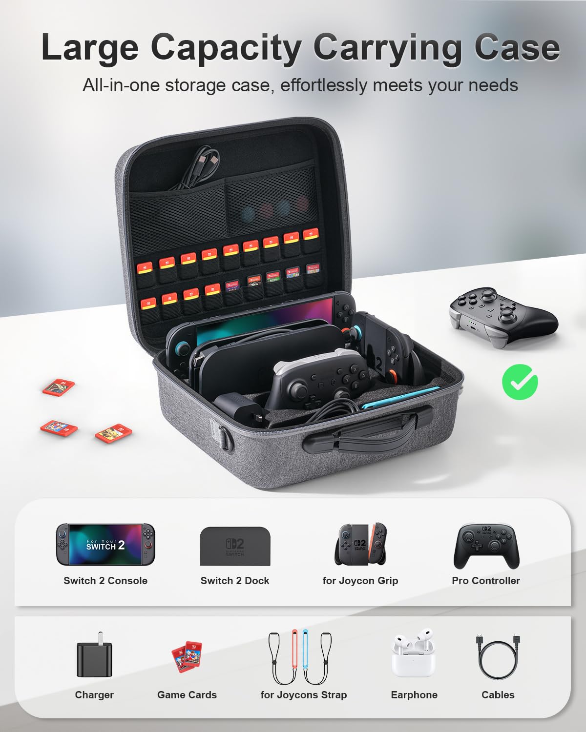 STARTRC GAMES Switch 2 All in One Carrying Case for Nintendo Switch 2, Portable Hard Travel Case with Game Card Slots, Portable Storage Carry Bag for Switch 2 Console Pro Controller Accessories - Image 2
