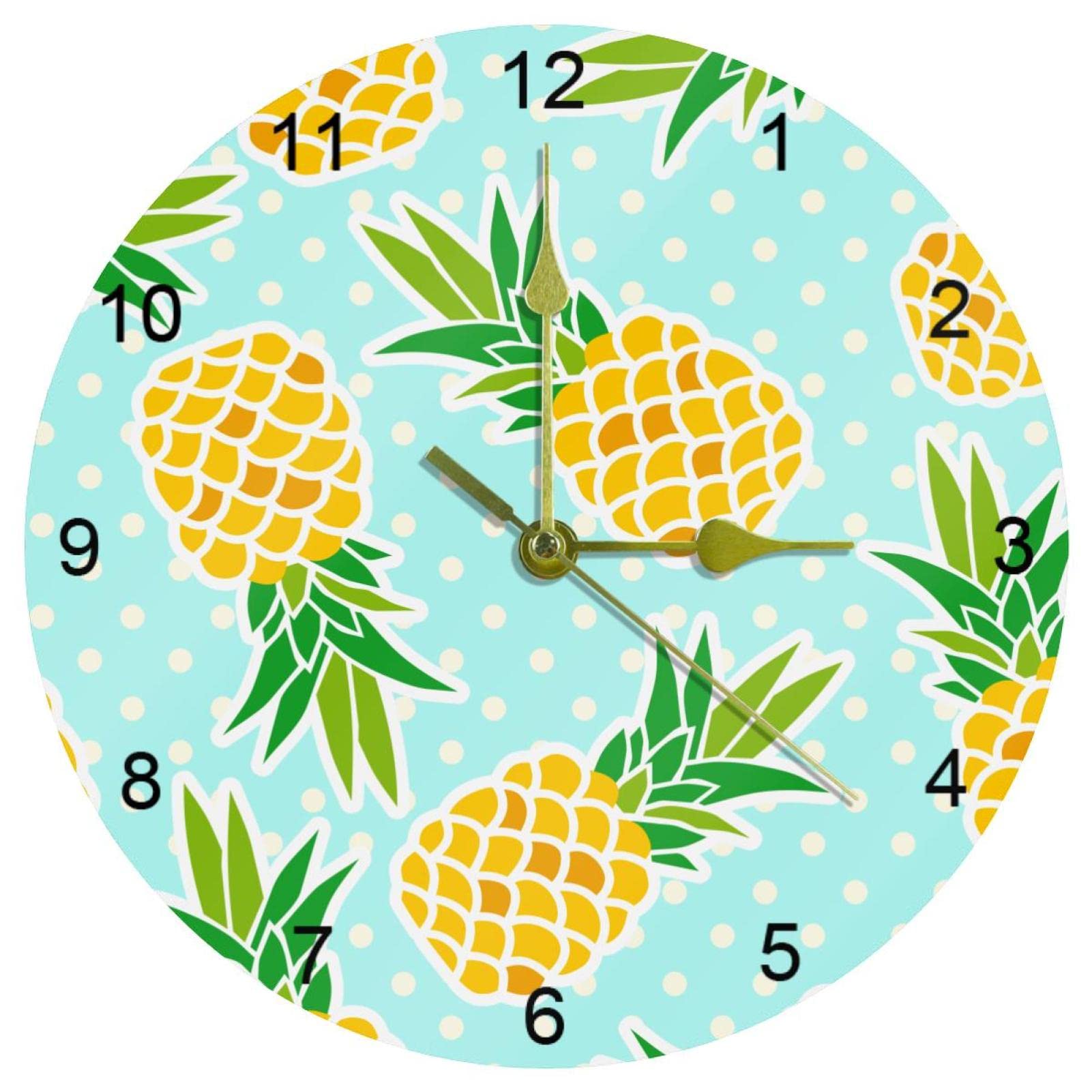 Horloge murale silencieuse ananas de 25,4 cm avec chiffres arabes pour salon