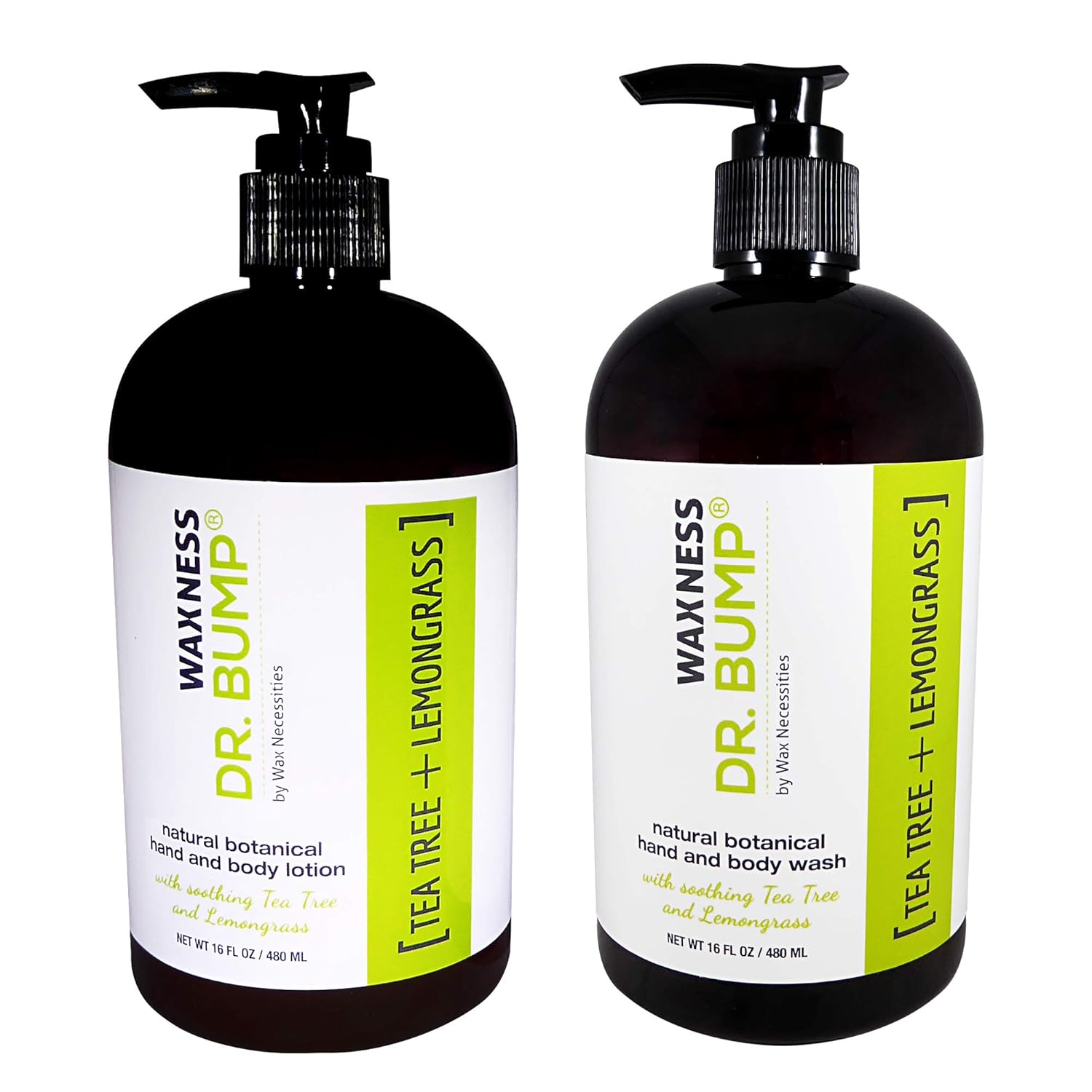 Waxness Dr. Bump Botanical Body Wash & Lotion Kit Tea Tree & Lemongrass 2 x 16 fl oz (480 ml) – Professional Skin Care – Made in USA