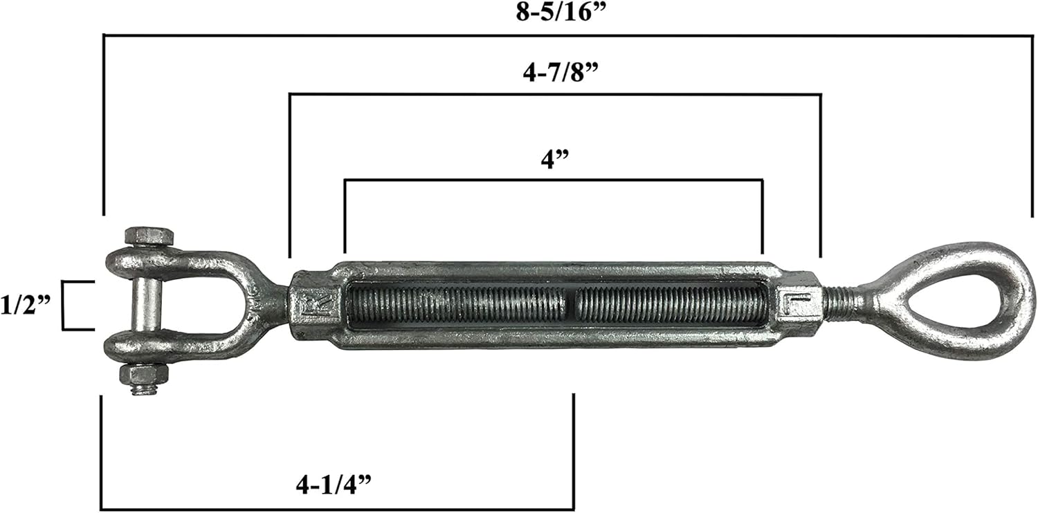 Turnbuckles Drop Forged/Hot Dipped Galvanized Steel Turnbuckles Eye Jaw (1/4"x4" Eye/Jaw Turnbuckle, 10 pk Turnbuckles)