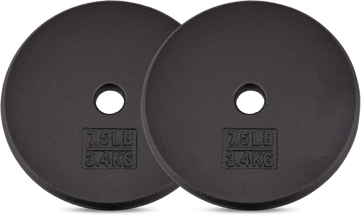 1-inch Cast Iron Weight Plates for Dumbbells – Standard Weight Disc Plates, 7.5 Pound (Pack of 2)