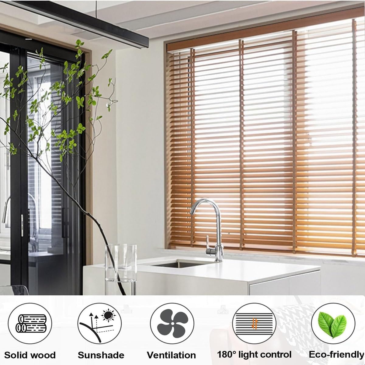 Cordless Mini Blinds Privacy 2 Inch Faux Wood Blind for Indoor Windows Size 20" 22" 24" 30" 32" 34" 40" 42" 44" 60" Light Filtering Wooden Horizontal Shades for Office/Bathroom/Home(Grey)