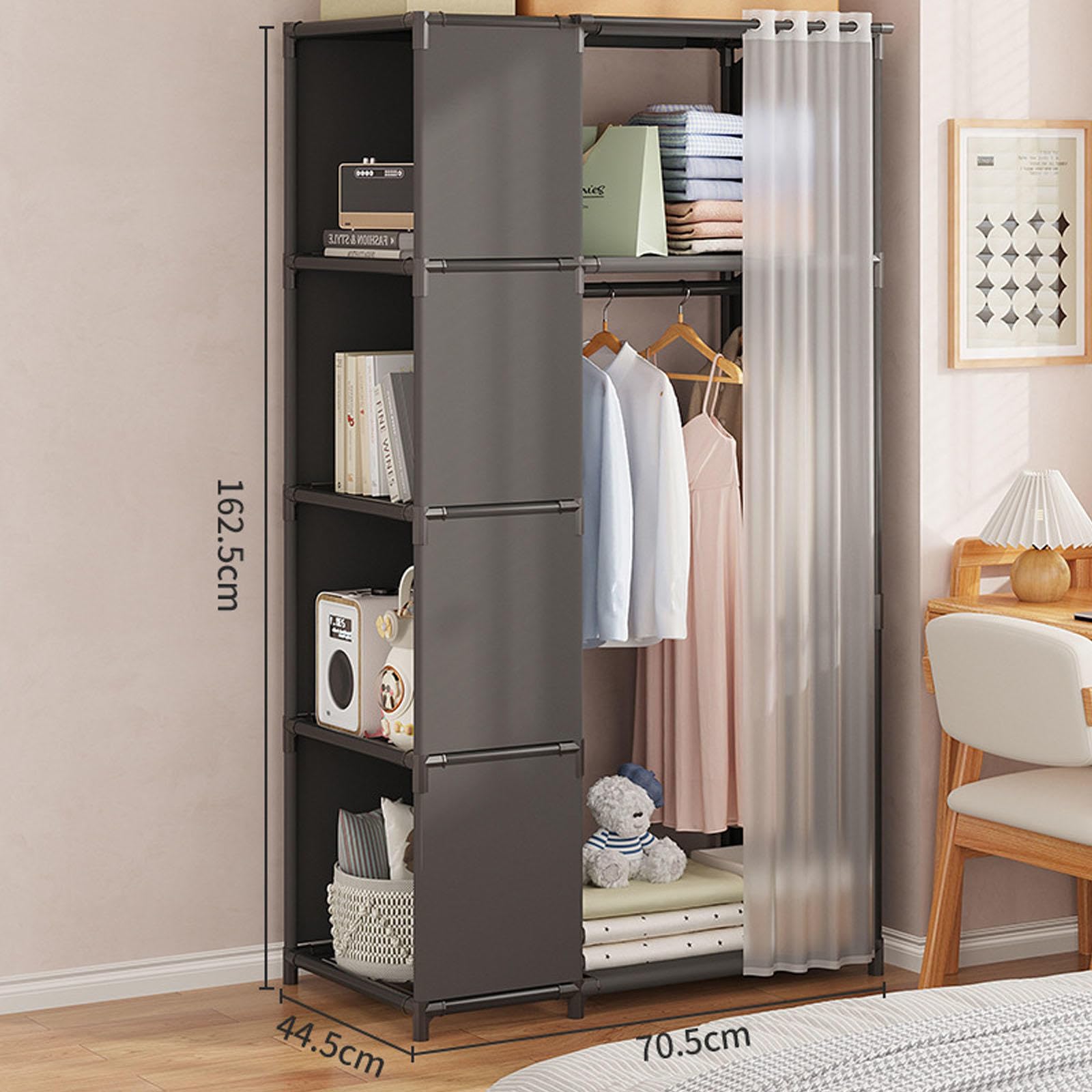 Tragbarer Kleiderschrank aus Segeltuch mit Kleiderstange und Regalen, Stoff-Kleideraufbewahrung für Schlafzimmer, Schrank, 70 x 40 x 162 cm