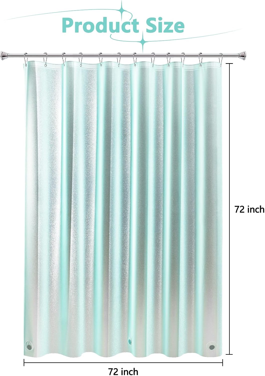 Seenus Waterproof Plastic Glitter Shower Curtain Teal, Sparkle PEVA Shower Curtain Liner with 3 Large Magnets, 72 x 72 inch Aqua Green Cute Bathroom Shimmer Shower Curtain Lightweight