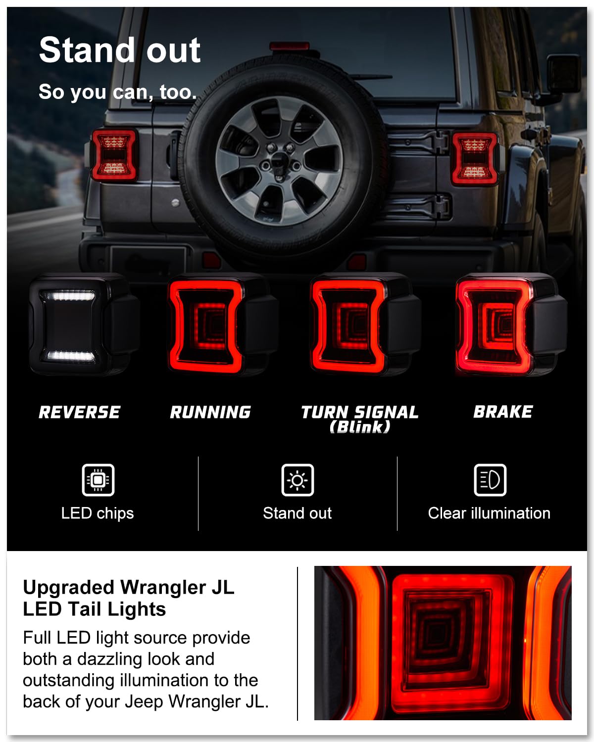 Kiwi Master Smoked LED Tail Lights for 2018-2026 Jeep Wrangler JL