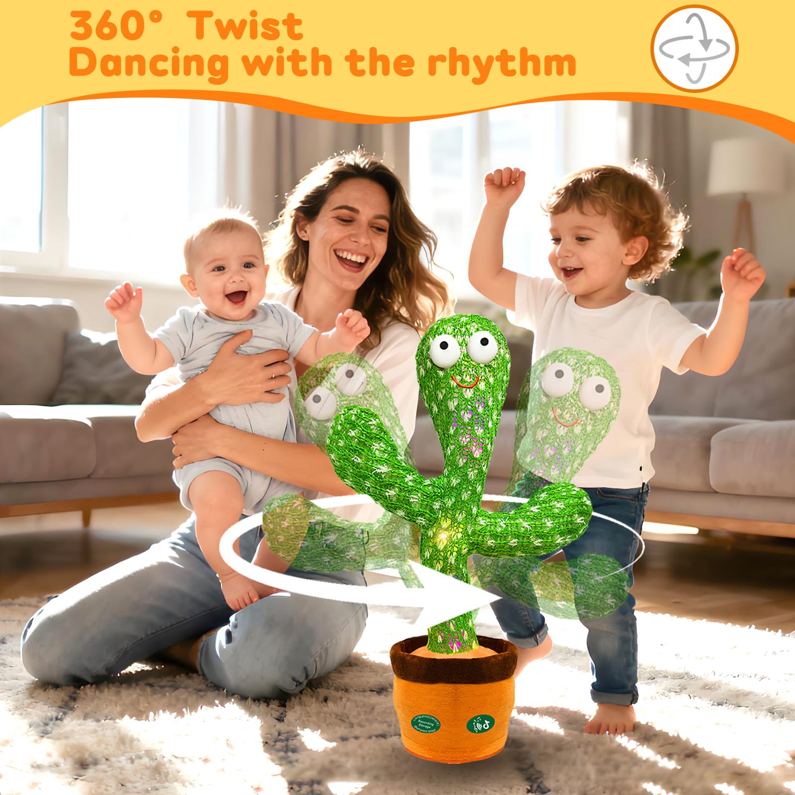 Dancing Mimicking Talking Cactus Toy,Funny Gift for Toddler 1 2 3 Year Old Boy Girl,Singing Record Repeat What You Say Light Up Baby Infant Toys 6-12 12-18 Months (Volume Adjustment)