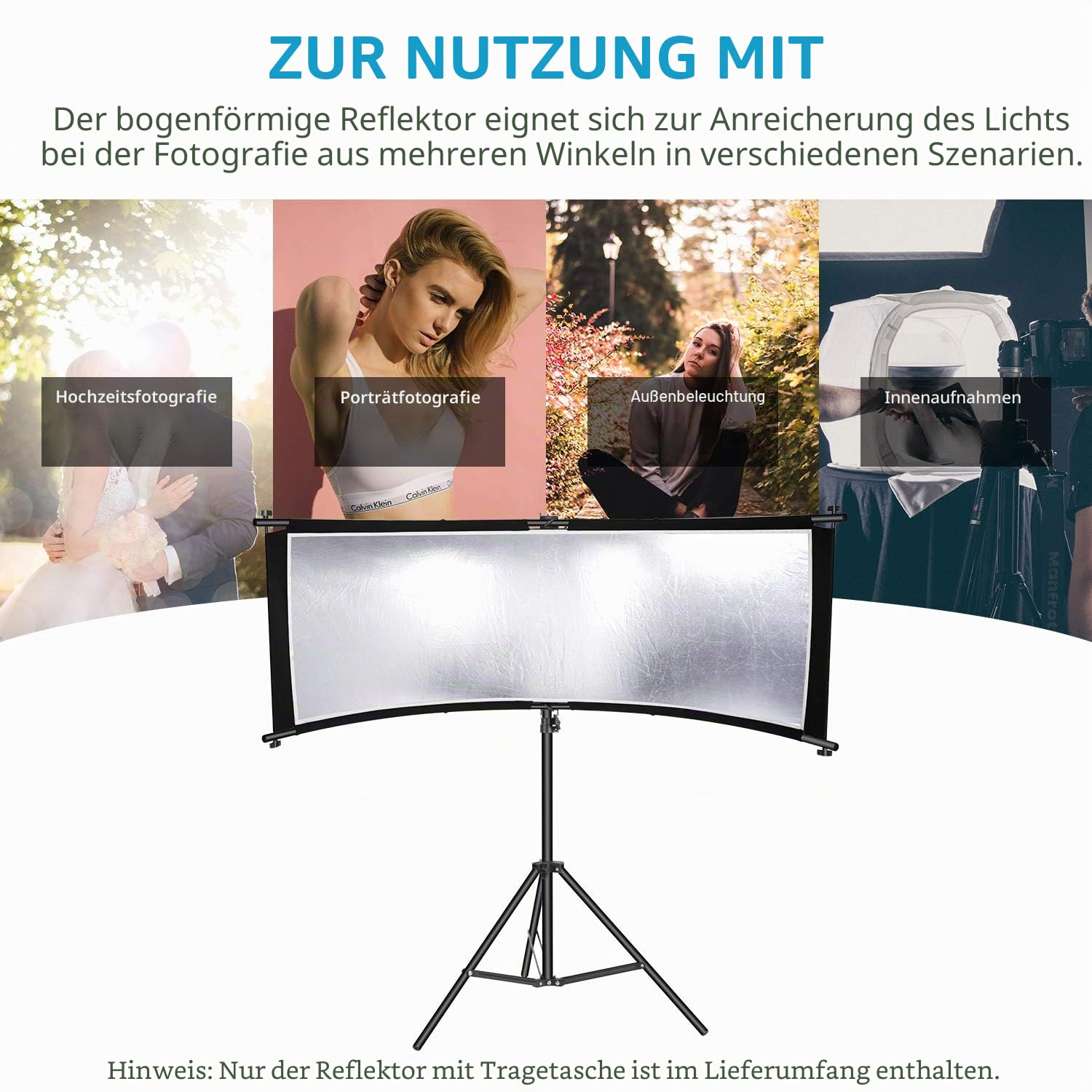 NEEWER U Typ Licht Diffusor Reflektor für Studio und Fotografie Situation mit Tragetasche, Arclight Gebogener Reflektor 167 x 61cm in Schwarz/Weiß/Gold/Silber (Lichtständer Nicht enthalten)
