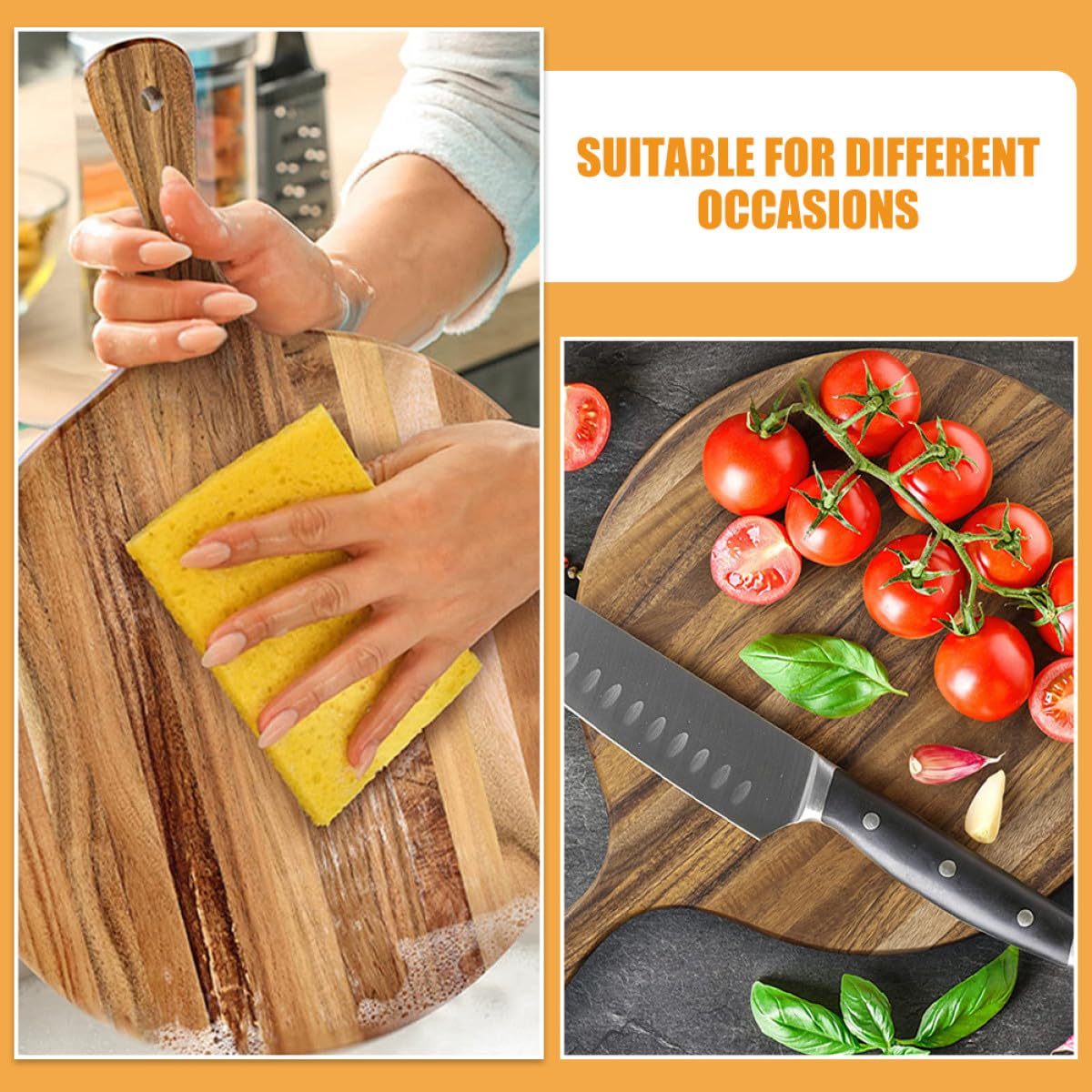 Tabla Redonda de Madera para Charcutería y Pizza, Bandeja Resistente Diseño Refinado Adecuado para Servir y Cortar en Cocina
