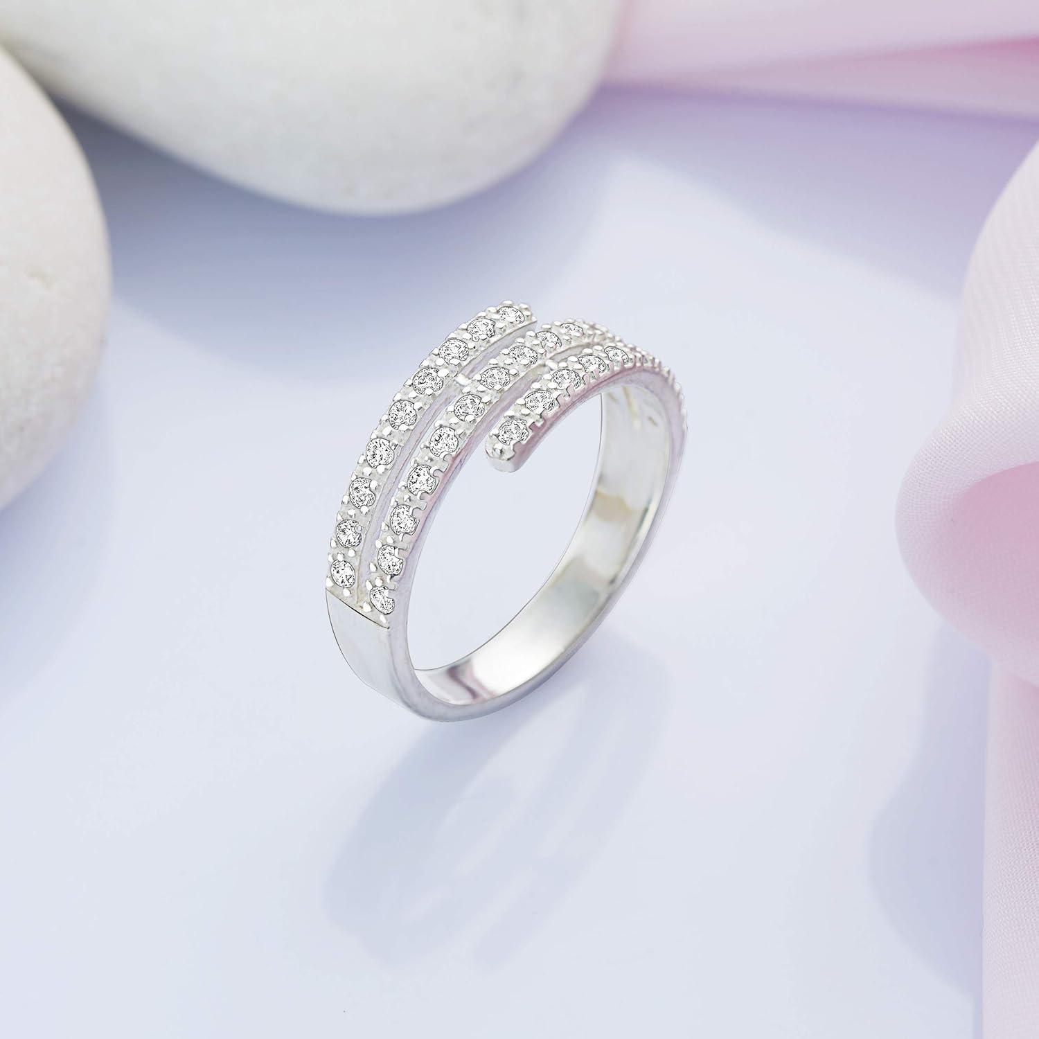 ELEGANZIA Sterling Silver Wedding Bands For Women Cubic Zirconia Rings Wedding Rings For Women, Eternity Bands For Women Stackable Rings For Teens Girls Love Ring 925 Sterling Silver Rings For Women