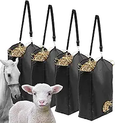 Bolsa de feno com 4 peças – Bolsa de alimentação de feno de cabra de pano Oxford premium, sacos de ração para cavalos, cabras, coelhos, burros, vacas