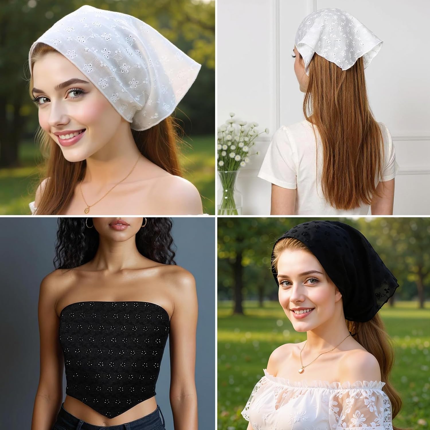 Lace Head Scarf for Women Lace Bandana Hair Scarf Black Hair Bandanas for Women White Black Adjustable Floral Design, Breathable Polyester, Versatile Fashion Accessory - Image 6