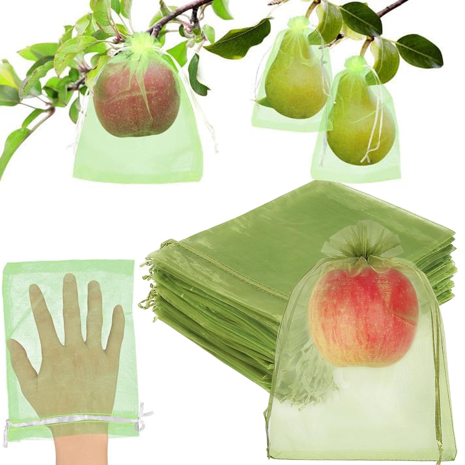 Lot De 100 Sacs Protection Fruits En Organza - 3 Tailles (10x15cm, 15x20cm, 20x30cm) - Avec Cordon De Serrage - Anti-oiseaux