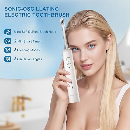 Miniatura 5 de Cepillo de dientes eléctrico oscilación y vibración de ondas Cepillo dental sónico para adultos, técnica de cepillado BASS, cepillos de dientes