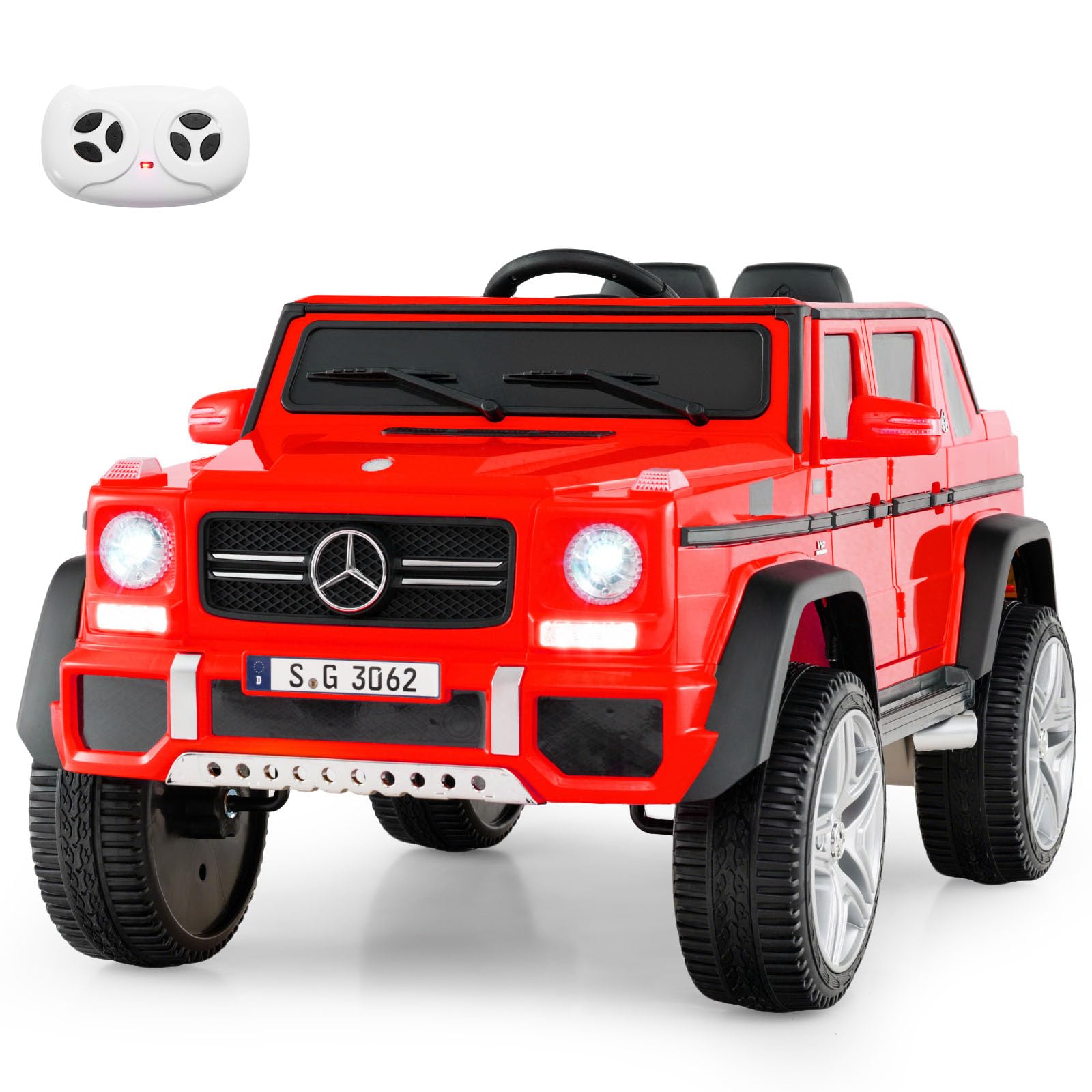 Costzon Ride on Car, Licensed Mercedes-Benz Maybach, 12V Battery Powered Vehicle Toy w/ 2 Motors, Remote Control, 3 Speeds, Lights, Horn, Music, Aux, Storage, Truck, Electric Car for Kids (Red)