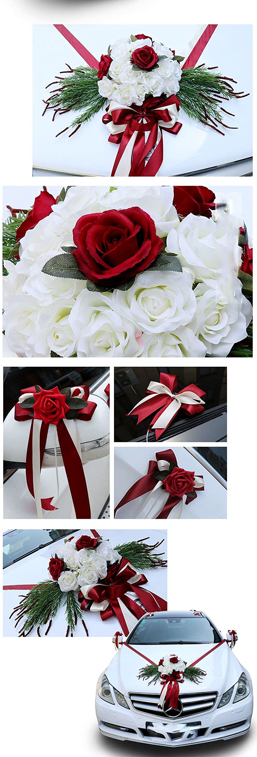 1Pcs Hochzeitsdeko Auto Wedding Deko Autoschmuck Hochzeit Braut Paar Rose Deko Brautwagen Girlande Dekoration Brautwagen Girlande Dekoration Hochzeitsauto Blume Schleife Auto Deko